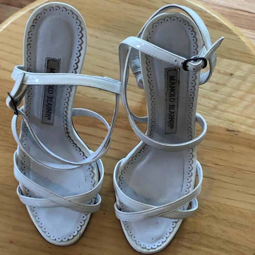 Manolo Blahnik white patent sandals